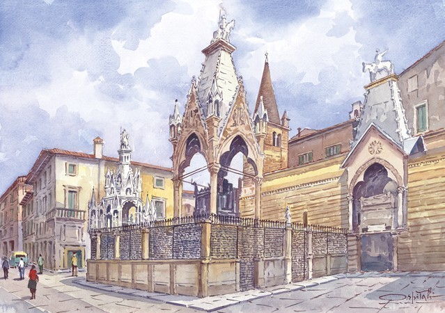 10 Verona Le Arche Scaligere Italian Watercolor